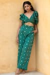 Aapro_Green Modal Bandhej V Neck Los Angeles Crop Top And Pant Set _Online_at_Aza_Fashions