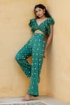 Buy_Aapro_Green Modal Bandhej V Neck Los Angeles Crop Top And Pant Set _Online_at_Aza_Fashions