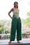 Buy_Aapro_Green Modal Bandhej And Block Print Strapless Cape Town Top & Pant Set _at_Aza_Fashions