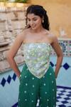 Aapro_Green Modal Bandhej And Block Print Strapless Cape Town Top & Pant Set _Online_at_Aza_Fashions