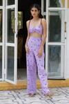 Buy_Aapro_Purple Modal Bandhej Sweetheart Neck Sydney Crop Top And Pant Set_at_Aza_Fashions