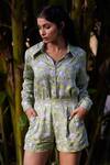 Buy_Aapro_Green Modal Block Print Spread Collar Cairo Shirt And Shorts Set _at_Aza_Fashions
