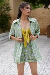 Aapro_Yellow Modal Block Print And Bandhej Sweetheart Neck Orlando Shirt & Shorts Set _Online_at_Aza_Fashions