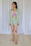 Buy_Aapro_Green Modal Block Print And Bandhej Sweetheart Neck Seattle Shirt & Shorts Set _at_Aza_Fashions