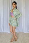 Buy_Aapro_Green Modal Block Print And Bandhej Sweetheart Neck Seattle Shirt & Shorts Set _Online_at_Aza_Fashions