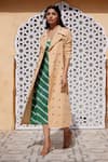 Buy_Aapro_Beige Modal Print Bandhej And Leheriya Collared Neck Oman Trench Coat & Dress Set _Online_at_Aza_Fashions