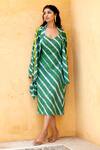 Aapro_Green Hong Kaftan Jacket And Dress Set _Online_at_Aza_Fashions