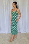 Aapro_Green Cotton Leheriya V Neck Mumbai Slip Dress _Online_at_Aza_Fashions