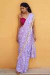 Buy_Aapro_Purple Modal Bandhej And Floral Kyoto Pre-draped Saree With Blouse _at_Aza_Fashions