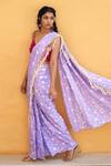 Shop_Aapro_Purple Modal Bandhej And Floral Kyoto Pre-draped Saree With Blouse _at_Aza_Fashions