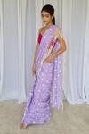 Aapro_Purple Modal Bandhej And Floral Kyoto Pre-draped Saree With Blouse _Online_at_Aza_Fashions