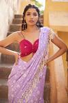 Buy_Aapro_Purple Modal Bandhej And Floral Kyoto Pre-draped Saree With Blouse _Online_at_Aza_Fashions
