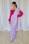 Buy_Aapro_Purple Modal Bandhej And Floral Bagaan Pre-draped Saree With Blouse _at_Aza_Fashions