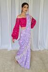 Aapro_Purple Modal Bandhej And Floral Bagaan Pre-draped Saree With Blouse _Online_at_Aza_Fashions