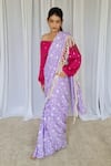 Buy_Aapro_Purple Modal Bandhej And Floral Bagaan Pre-draped Saree With Blouse _Online_at_Aza_Fashions
