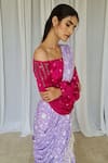 Shop_Aapro_Purple Modal Bandhej And Floral Bagaan Pre-draped Saree With Blouse _Online_at_Aza_Fashions