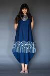 Buy_Taika By Poonam Bhagat_Blue Cotton Silk Boat Embroidered Dress _at_Aza_Fashions