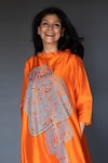 Buy_Taika By Poonam Bhagat_Orange Dupion Silk Round Embroidered Cocoon Dress _at_Aza_Fashions