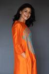 Shop_Taika By Poonam Bhagat_Orange Dupion Silk Round Embroidered Cocoon Dress _at_Aza_Fashions