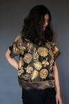 Buy_Taika by Poonam Bhagat_Brown Chanderi Tissue Round Embroidered Top  _at_Aza_Fashions