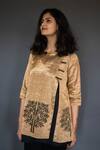 Buy_Taika by Poonam Bhagat_Gold Chanderi Tissue Round Embroidered Top With Inner  _at_Aza_Fashions