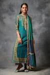 Buy_Saundh_Blue Kurta Bemberg Chennai Silk Printed And Embroidered Geometric Alaay Set _Online_at_Aza_Fashions