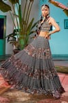 Buy_Diyarajvvir_Multi Color Georgette, Cotton Silk Tile Print Sweetheart Neck Tiered Skirt Set _at_Aza_Fashions