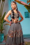 Shop_Diyarajvvir_Multi Color Georgette, Cotton Silk Tile Print Sweetheart Neck Tiered Skirt Set _at_Aza_Fashions