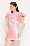 Buy_Neha Gursahani_Pink Chanderi Round Embroidered Dress With Ruffle Sleeves _Online_at_Aza_Fashions