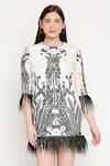 Buy_Neha Gursahani_White Organza Round Embroidered Feather Dress _Online_at_Aza_Fashions