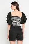 Shop_Neha Gursahani_Black Corset Top Organza Shorts Mercerized Cotton Square Neck Embroidered And _at_Aza_Fashions