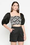 Buy_Neha Gursahani_Black Corset Top Organza Shorts Mercerized Cotton Square Neck Embroidered And _at_Aza_Fashions
