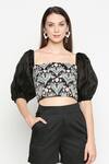 Shop_Neha Gursahani_Black Corset Top Organza Shorts Mercerized Cotton Square Neck Embroidered And _Online_at_Aza_Fashions