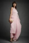 Neha Gursahani_Pink Crinkled Cotton Embroidered Beads Draped Sleeve Kaftan Tunic And Pant Set _Online_at_Aza_Fashions