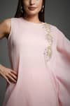 Neha Gursahani_Pink Crinkled Cotton Embroidered Beads Draped Sleeve Kaftan Tunic And Pant Set _at_Aza_Fashions