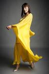 Shop_Neha Gursahani_Yellow Crinkled Cotton Beads Round Neck Hand Embroidered Kaftan Tunic And Pant Set _Online_at_Aza_Fashions