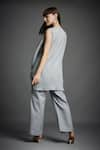 Shop_Neha Gursahani_Grey Crinkled Cotton Plain V Neck Draped Tunic And Pant Set _at_Aza_Fashions