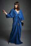 Buy_Neha Gursahani_Blue Crinkled Cotton Beads V Neck Hand Embroidered Kaftan _at_Aza_Fashions