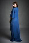 Shop_Neha Gursahani_Blue Crinkled Cotton Beads V Neck Hand Embroidered Kaftan _at_Aza_Fashions