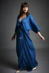 Buy_Neha Gursahani_Blue Crinkled Cotton Beads V Neck Hand Embroidered Kaftan _Online_at_Aza_Fashions