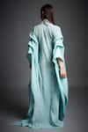 Shop_Neha Gursahani_Blue Crinkled Cotton Wooden Beads V Neck Layered Sleeve Draped Kaftan _at_Aza_Fashions