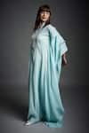 Neha Gursahani_Blue Crinkled Cotton Wooden Beads V Neck Layered Sleeve Draped Kaftan _Online_at_Aza_Fashions
