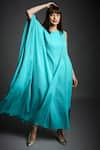 Buy_Neha Gursahani_Green Crinkled Cotton Embroidered Wooden Beads Round Neck Draped Kaftan Tunic _at_Aza_Fashions