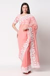 Neha Gursahani_Pink Chanderi Embroidery V Neck Saree With Blouse _Online_at_Aza_Fashions