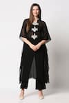 Buy_Neha Gursahani_Black Chiffon Embroidery V Neck Kaftan With Pants _at_Aza_Fashions