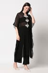 Neha Gursahani_Black Chiffon Embroidery V Neck Kaftan With Pants _Online_at_Aza_Fashions