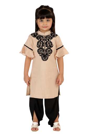 Buy_Neha Gursahani_Beige Silk, Cotton Embroidery Kurta Set _at_Aza_Fashions