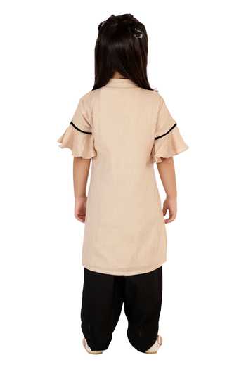 Shop_Neha Gursahani_Beige Silk, Cotton Embroidery Kurta Set _at_Aza_Fashions