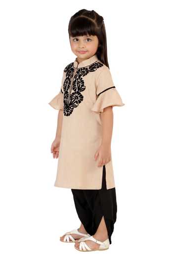 Neha Gursahani_Beige Silk, Cotton Embroidery Kurta Set _Online_at_Aza_Fashions