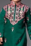 Shop_Neha Gursahani_Green Satin, Linen Embroidery Kurta Set _at_Aza_Fashions